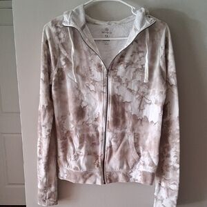 Women's Beige Tie-Dye Zip Hoodie Jacket With Thumb Holes